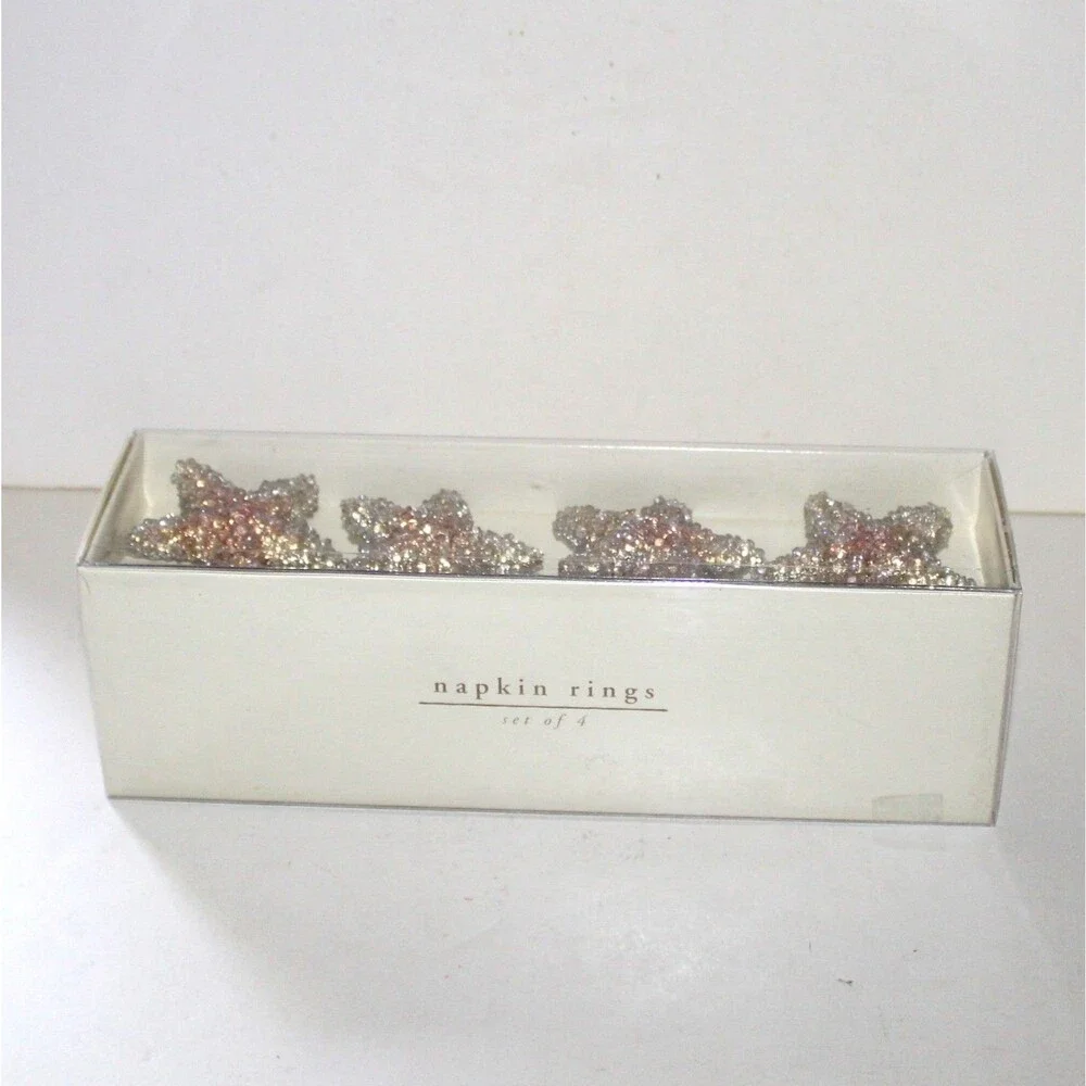 Pier1 4 Napkin Ring Set Gold Stars beaded NEW coastal table decor boho